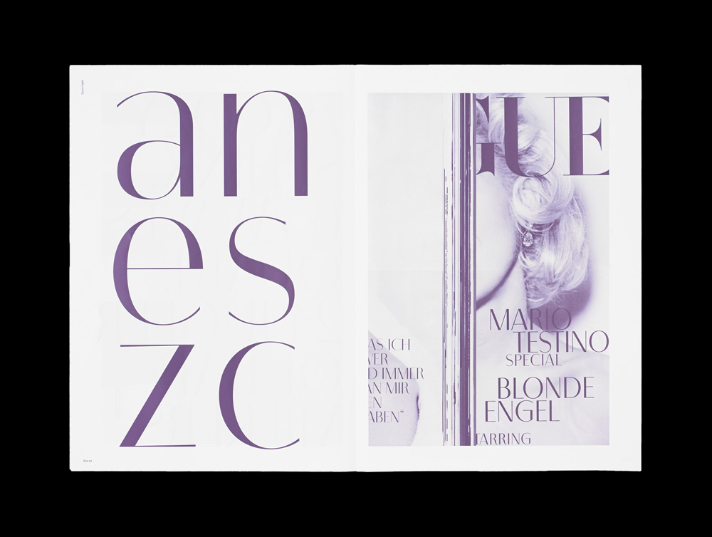 'Alta Demi Display', 'Inter Medium Text', 'Vogue Light Display', Schriften