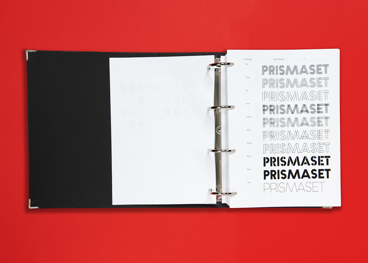 « LL Prismaset Carved », Schrift