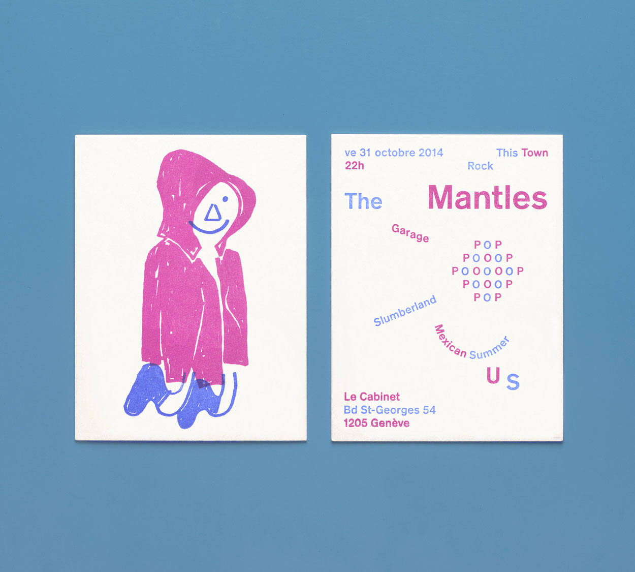 Flyers, welche die Programmation der Association Le Cabinet kommunizieren