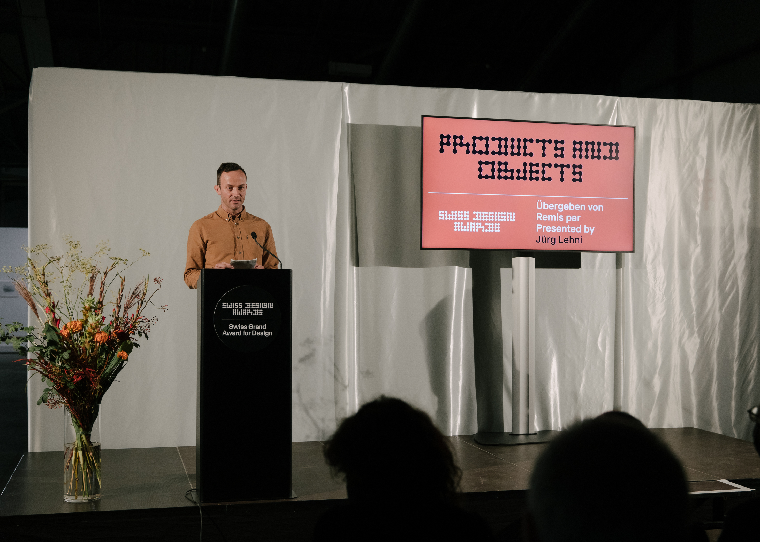 Swiss Design Awards ceremony. Jürg Lehni presenting the winners of the Products and Objects category