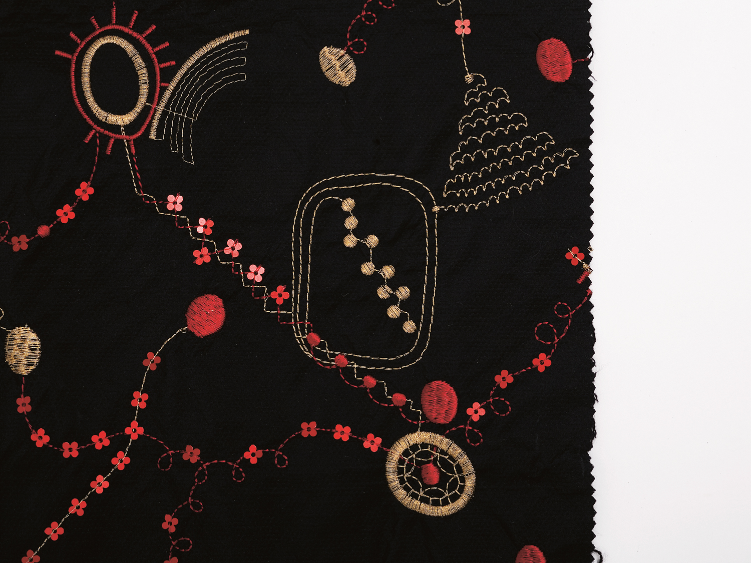 fleurette embroidery on silk-wool jacquard