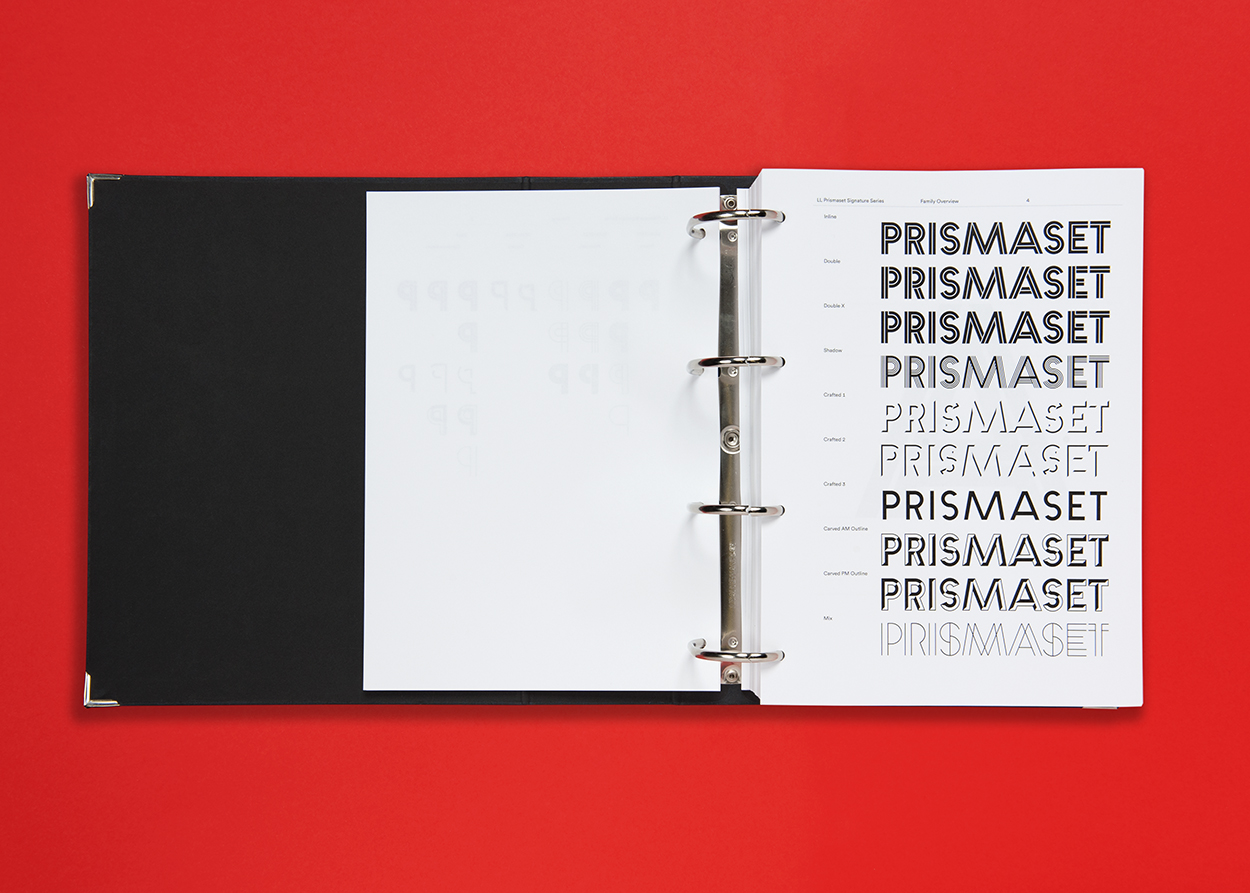 « LL Prismaset Carved », Schrift